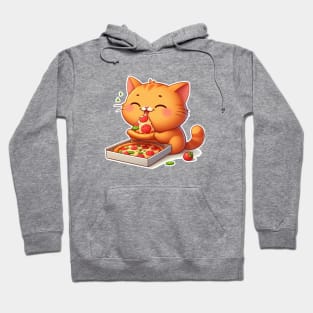 cute cat fat eat pizza slice cartoon illustration Hoodie